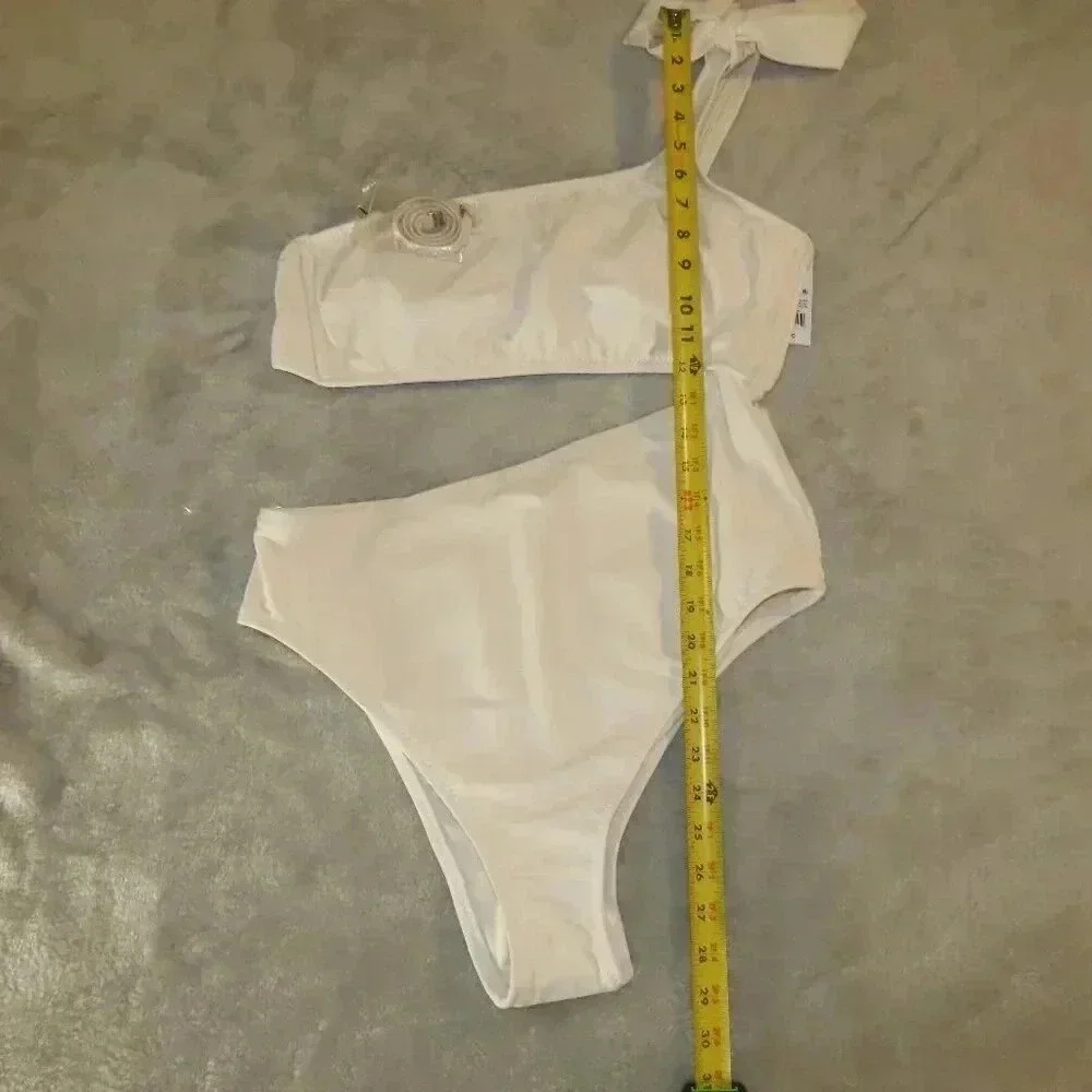 Women's White One Shoulder Bow Cut Out One Piece Swimsuit Size XL NWT
